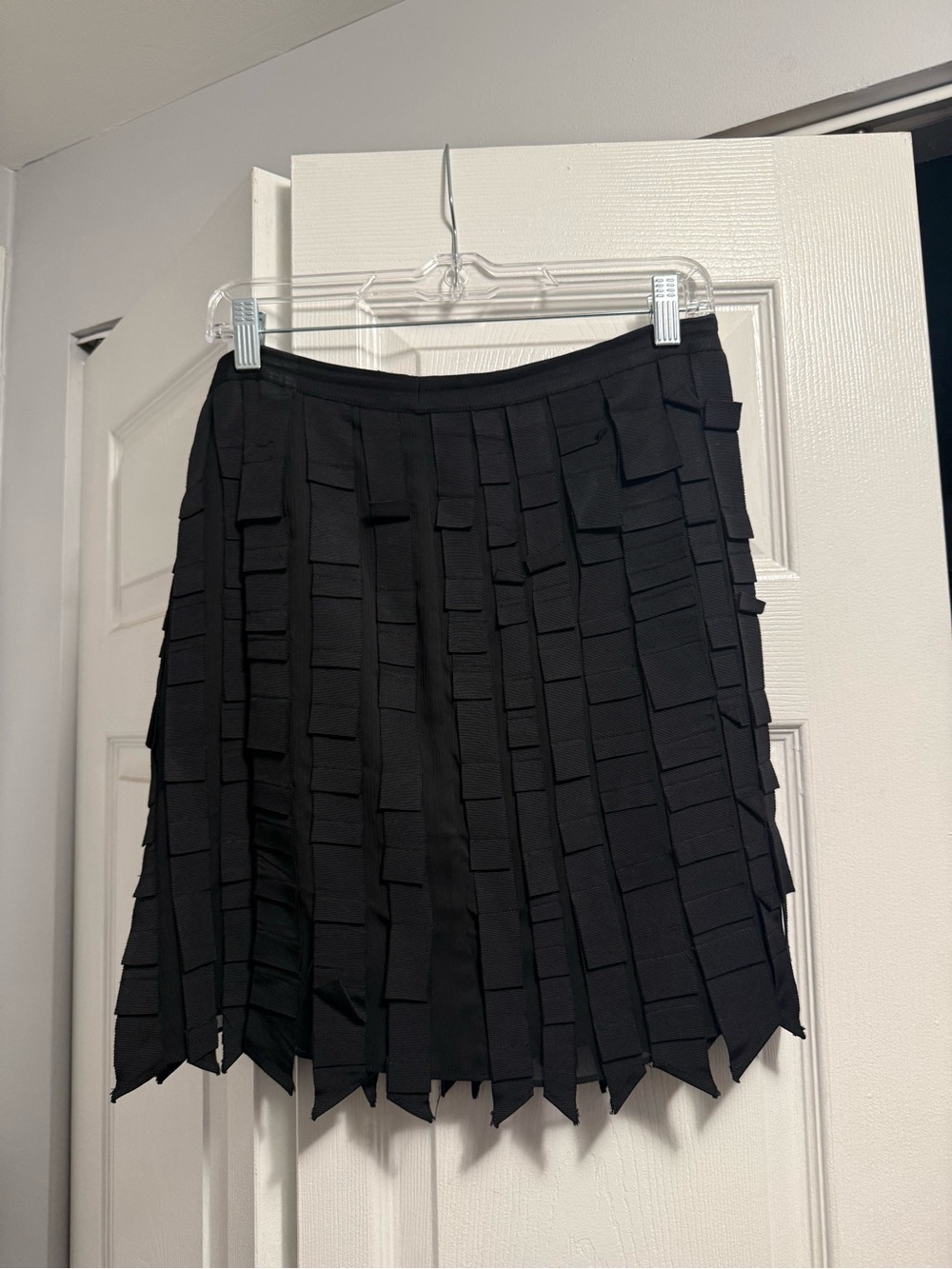 Ann Taylor Black Textured Pleated Fringe Skirt